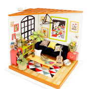 Sitting Room with Furniture Children Adult Miniature Wooden Doll House Model Building Kits Dollhouse